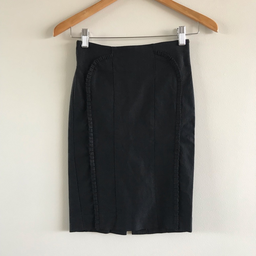 Black Bebe Pencil Skirt w/ Ruffle, Size 0